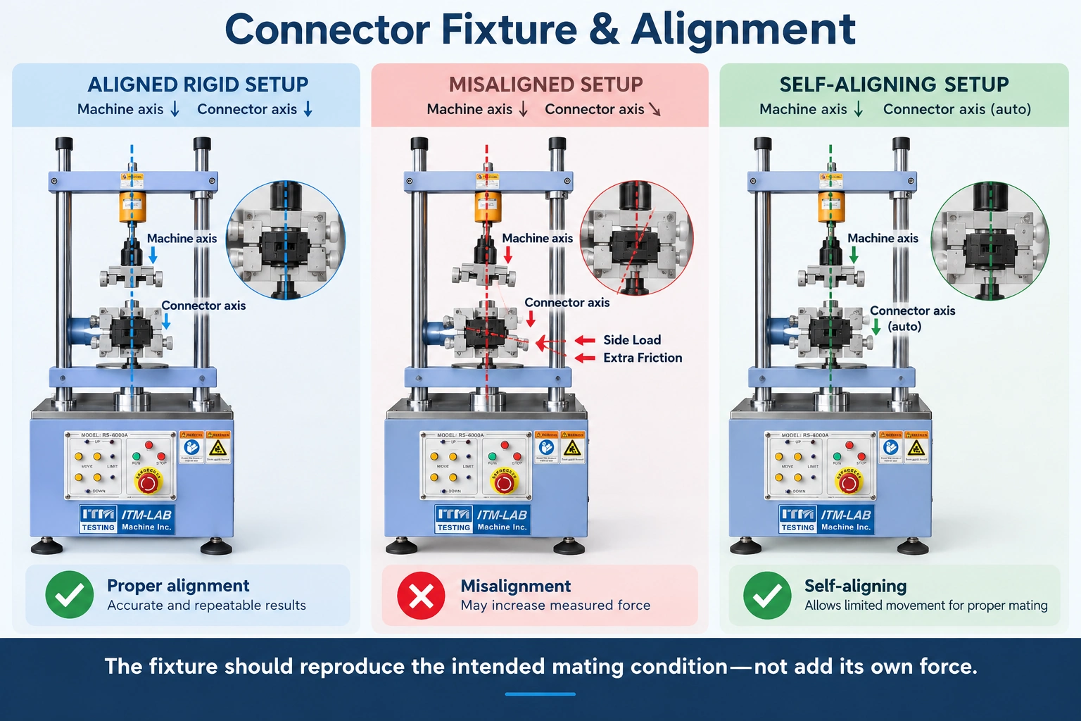 connector mating force test fixture alignment